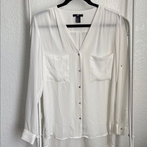 H&M Women's Classic White V-neck Button-Down Shirt - Size 12
